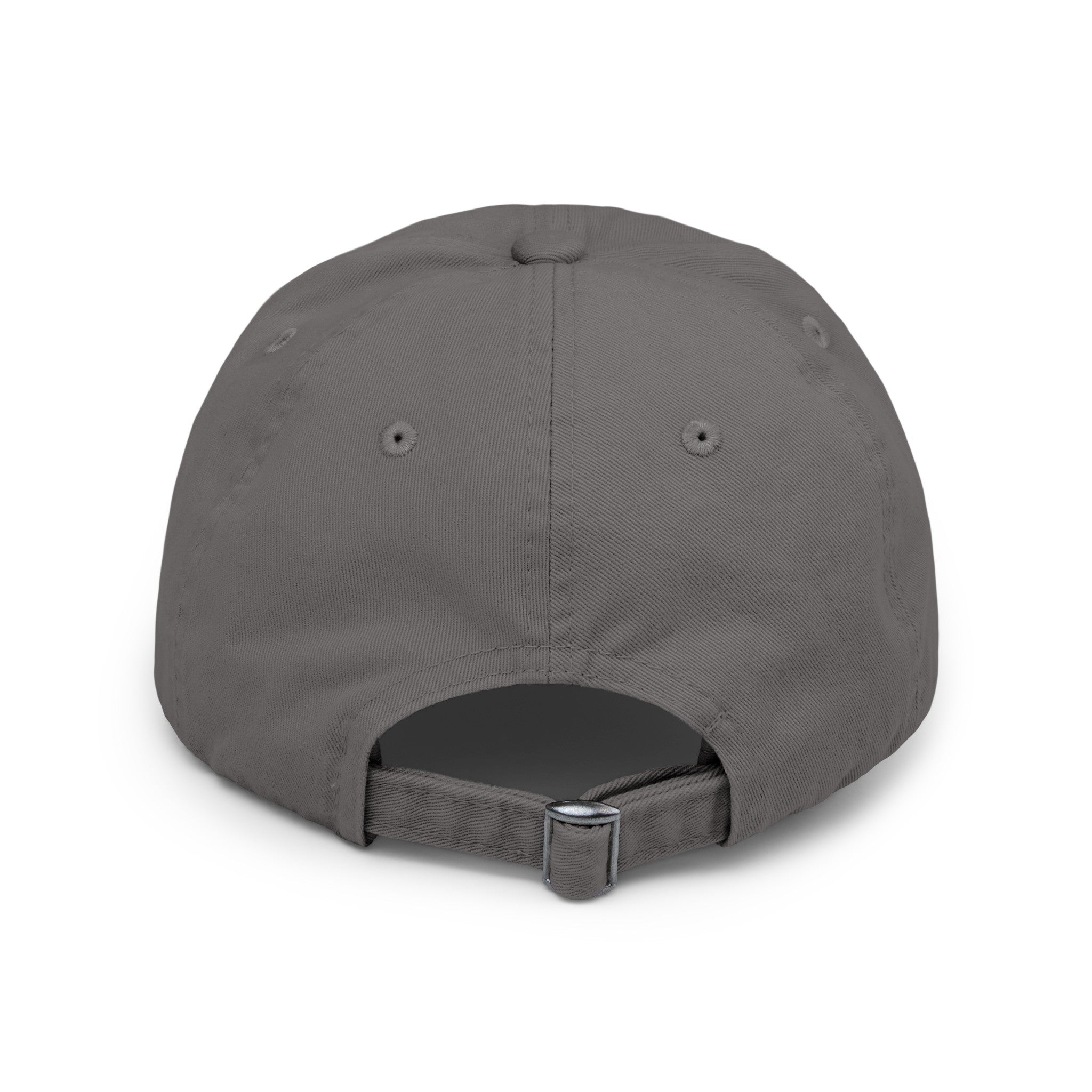 Custom distressed baseball hat in nickel gray color with LWPFC Club crest in black and gray.